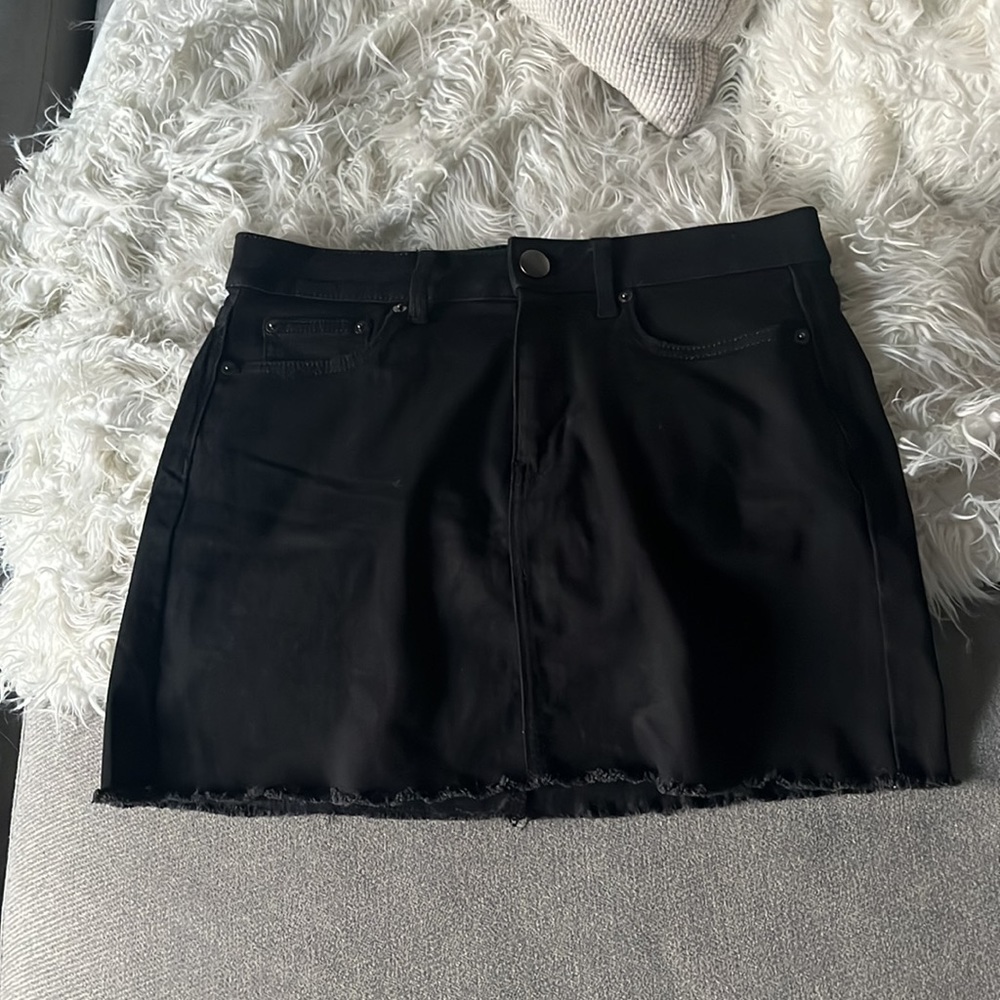 black raw hem denim skirt